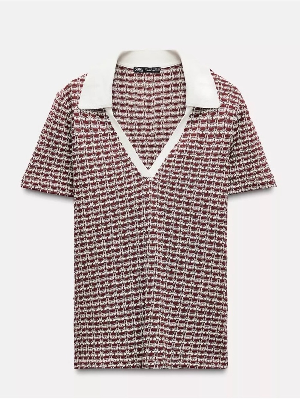 ZARA | JACQUARD POLO SHIRT | M | BURGUNDY | NWT